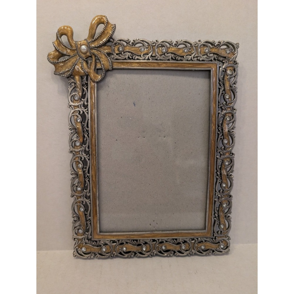 4x6 Yellow Enamel & Metal Frame With Rhinestones And Pearl